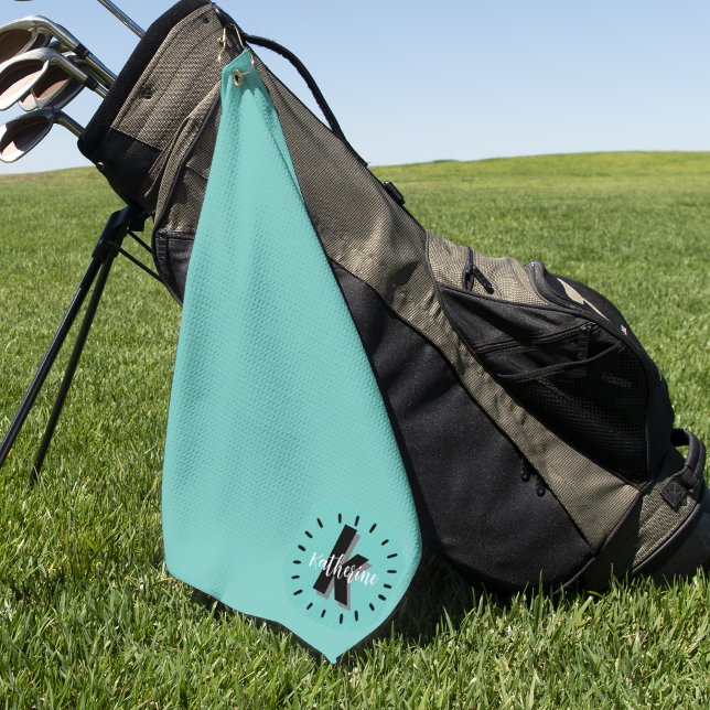 Simple Initial Name Monogram Golf Towel (Cute Script Initial Name Monogram Golf Towel)