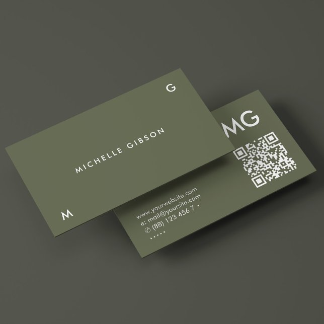 Simple Initials Army Green Professional Minimal Business Card (Simple Initials Army Green Professional Minimal Business Card
)