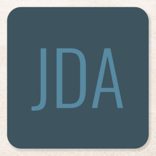 Simple Initials Blues Square Paper Coaster