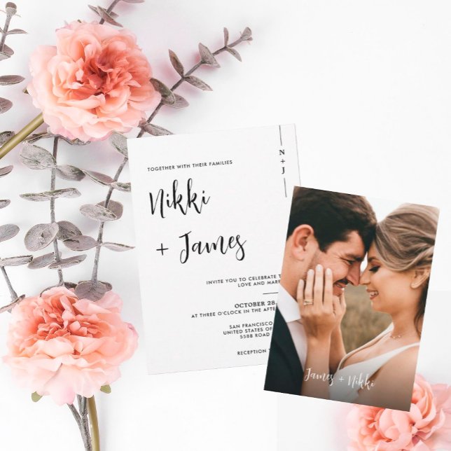 Simple Initials Script Photo Wedding Invitation (Creator Uploaded)