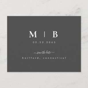 Simple Initials Swash Grey Wedding Save the Date Postcard