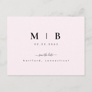 Simple Initials Swash Pink Wedding Save the Date Postcard