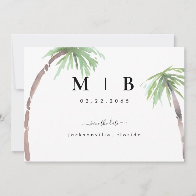 Simple Initials Tropical Wedding Save the Date (Front)