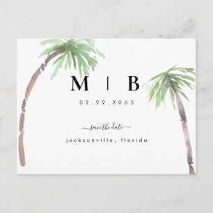 Simple Initials Tropical Wedding Save the Date  Postcard