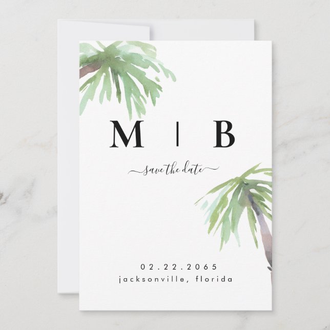 Simple Initials Tropical Wedding Vertical Save The Date (Front)
