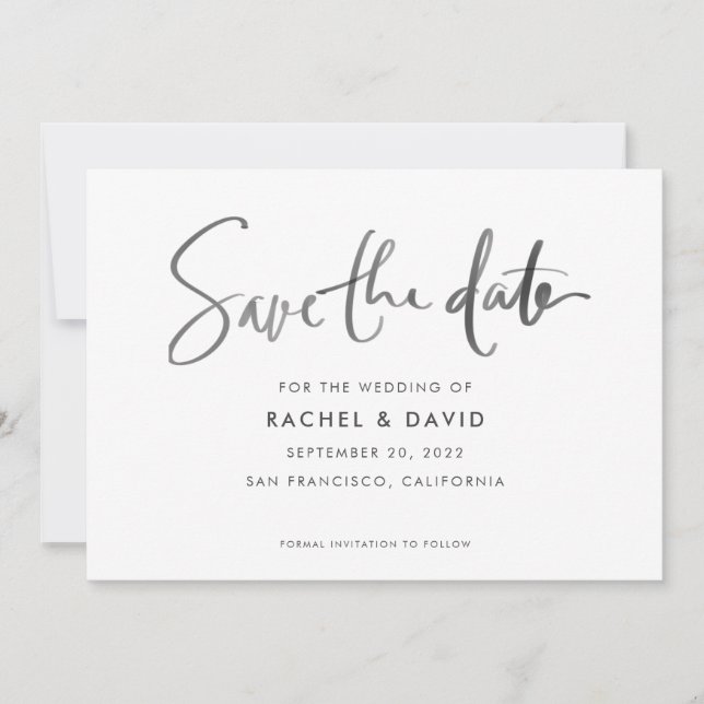 Simple Ink Script Handwritten Save the Date Card (Front)