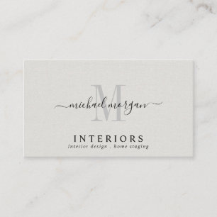 Simple Interior Designer Faux Linen Script Business Card