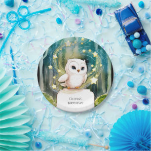 Simple Into the Woods Owl Birthday Paper Plate