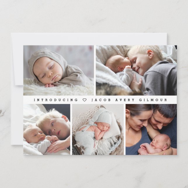 Simple Introducing  Baby Photo Collage Thank You Holiday Card (Front)