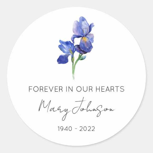 Simple Iris Memorial  Classic Round Sticker (Front)