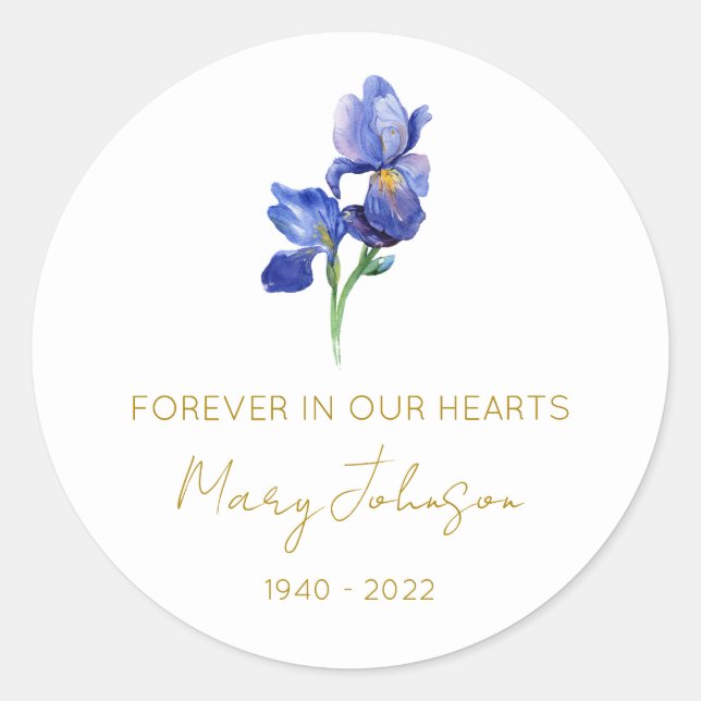 Simple Iris Memorial  Classic Round Sticker (Front)