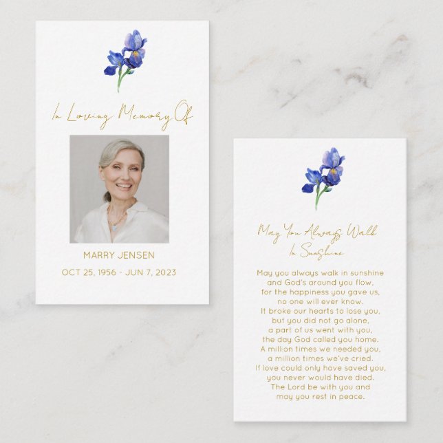 Simple Iris Photo Funeral Prayer Card (Front/Back)