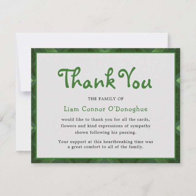 Simple Irish Green | Funeral Thank You Card (Front)