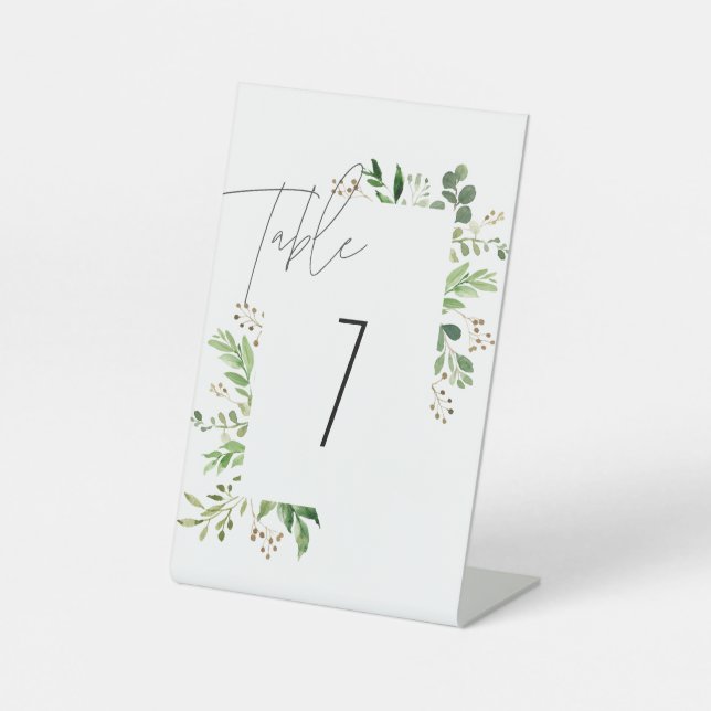 Simple Irish Greenery table Number Pedestal Sign (Front)