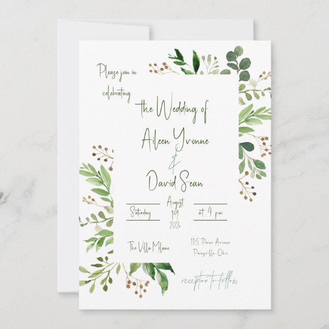Simple Irish Greenery Wedding Invitation (Front)