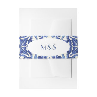 simple Italian Blue Invitation Belly Band