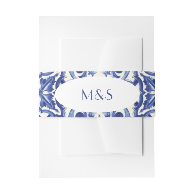 simple Italian Blue Invitation Belly Band (Front Example)
