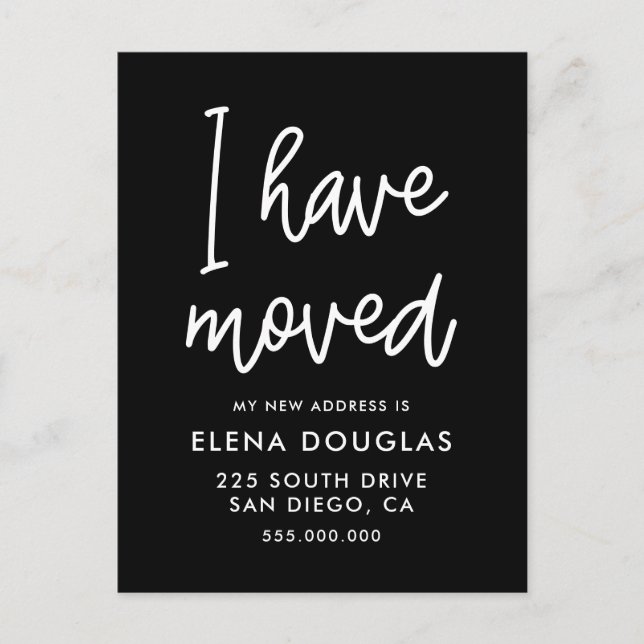 Simple I've moved moving announcement black Postcard (Front)
