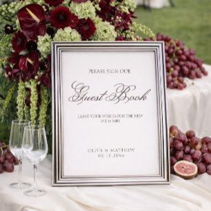 Simple Ivory and Brown Wedding Guest Book Poster