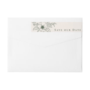 Simple Ivory Anemone Art Floral Save the Date Wrap Around Label