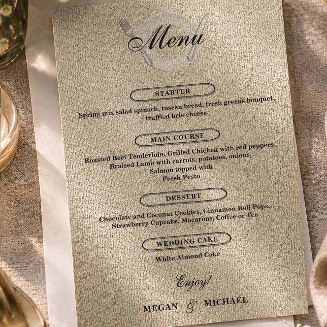 Simple Ivory Beige Wedding Reception Dining Course Menu (Creator Uploaded)