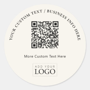 Simple Ivory Business Logo QR Code Promotional Classic Round Sticker