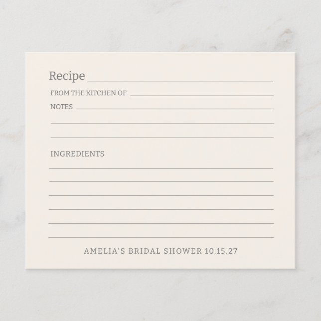 Simple Ivory Cream Personalised Recipe Card (Front)