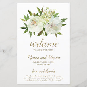 Simple Ivory Gold Floral Elegant Wedding Program