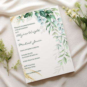 Simple ivory gold greenery leaf floral Wedding  Invitation