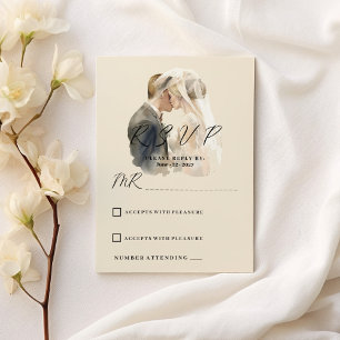 Simple ivory grey white couple photo RSVP Invitation