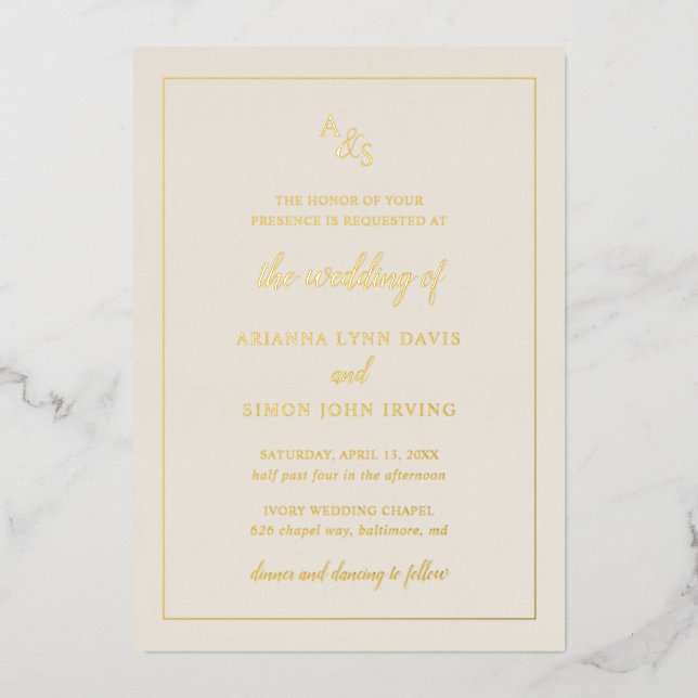 Simple Ivory Monogram Formal Elegant Wedding (Front)