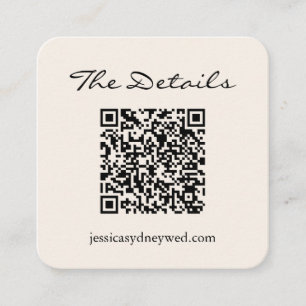 Simple Ivory Script Wedding RSVP Details QR Code Enclosure Card