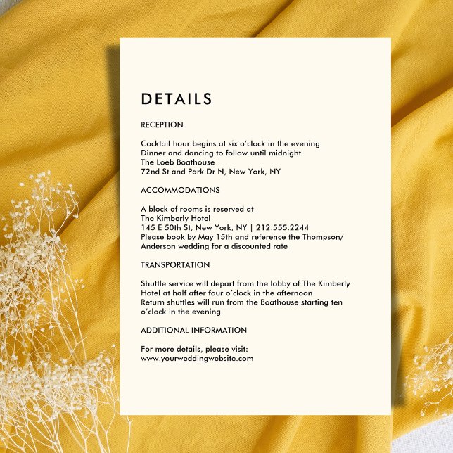 Simple Ivory Wedding Details  Enclosure Card (Simple Ivory Wedding Details Enclosure Card)