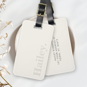 Simple Ivory White Modern Monogram Name Luggage Tag
