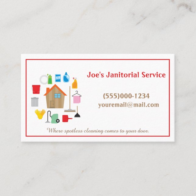 Simple Janitorial Cleaning Service Business Card (Front)