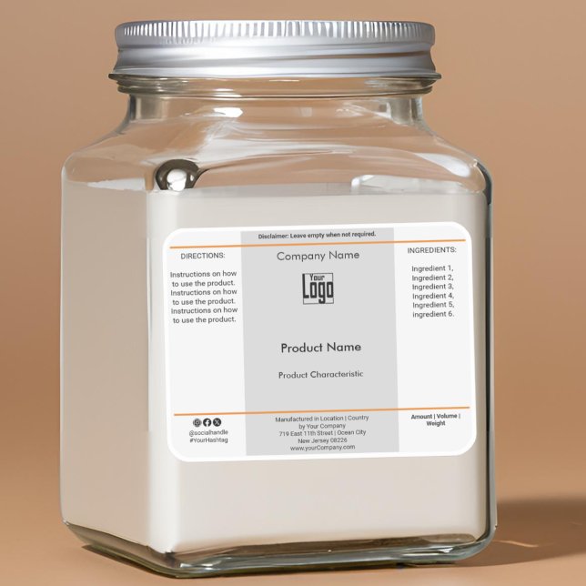 Simple Jar, Container Product Labels (Square Glass Container Product Labels)