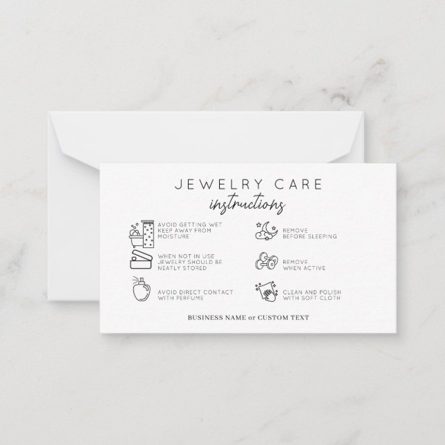 Simple Jewellery Care Instructions Earring Busines Card (Front)