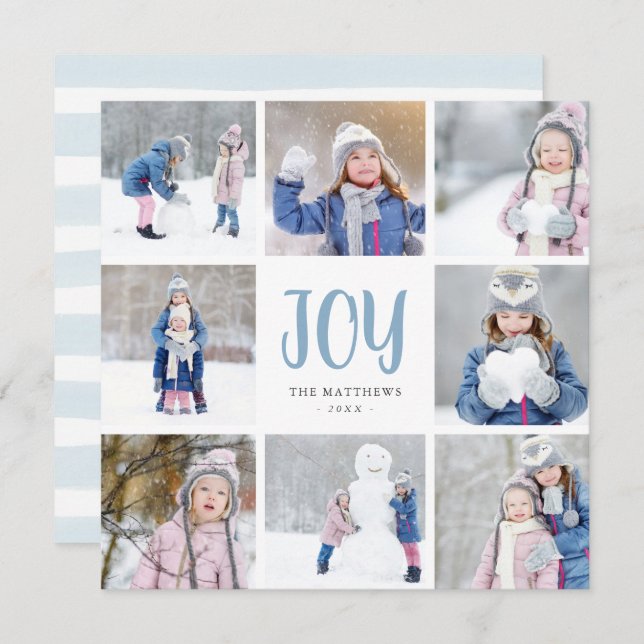 Simple Joy | 8 Square Photo Collage Flat Holiday Card (Front/Back)