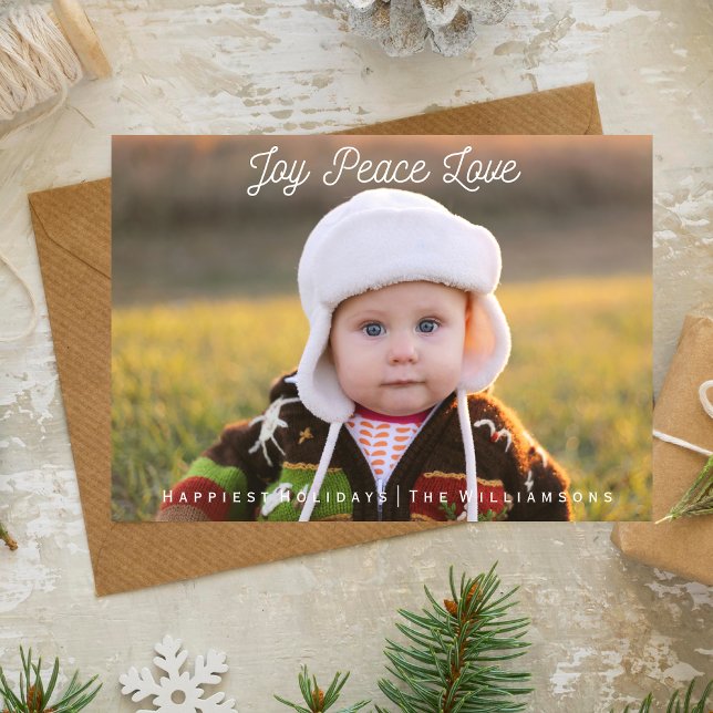 Simple Joy Peace Love Hand-lettered Holiday Photo (Creator Uploaded)