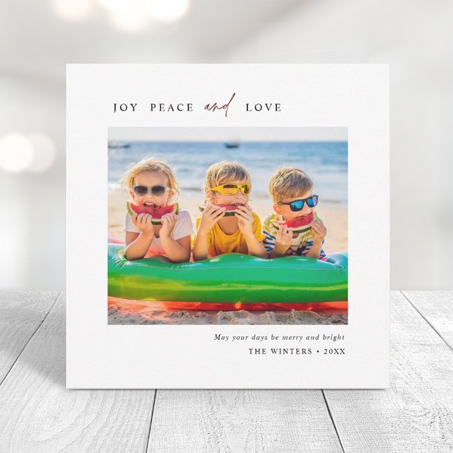 Simple Joy Peace Love Photo Square Holiday Card (Creator Uploaded)