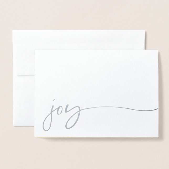 Simple Joy Photo Silver Script Christmas Foil Card (Front With Envelope)