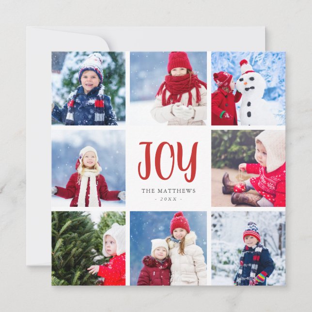 Simple Joy Square Photo Collage Holiday Card (Front)