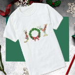 Simple joy typography script Christmas matching T-Shirt<br><div class="desc">Modern men and women t-shirt with a traditional inspired Christmas JOY floral script lettering with holly berries,  a green fir branches wreath,  and a red bow. It makes a great Christmas gift for your loved ones to celebrate a happy holiday time together!</div>
