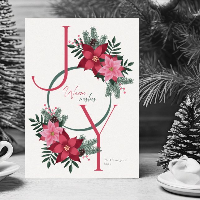 Simple Joy Warm Wishes Rose Holiday Card (Creator Uploaded)