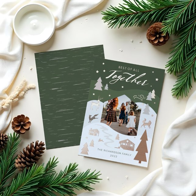 Simple Joy Woodland Animals & Cosy Village Photo Foil Holiday Card (Simple Joy Woodland Animals & Cozy Village Photo Foil Holiday Card)