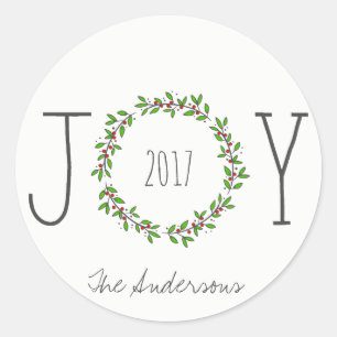 Simple Joy Wreath Christmas Holiday Classic Round Sticker