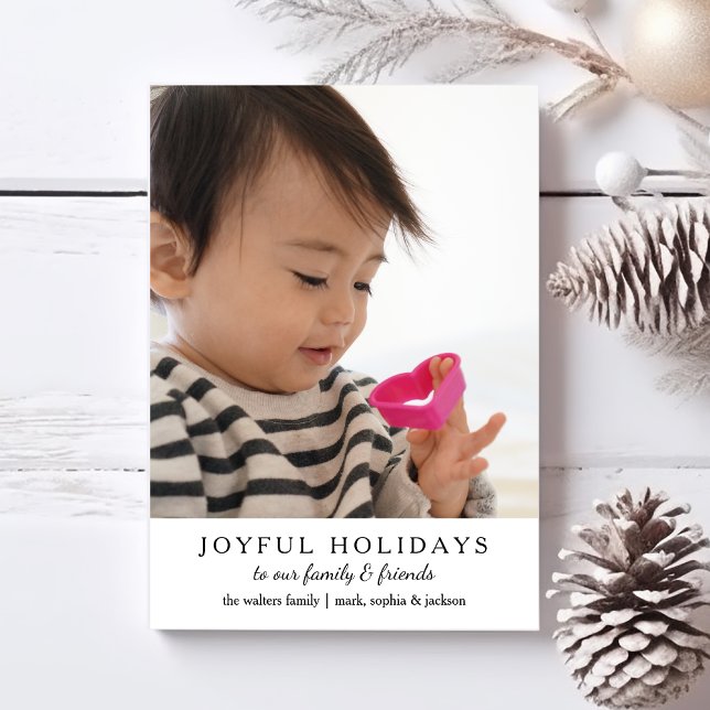 Simple Joyful Holidays Custom Photo Holiday Card (Creator Uploaded)