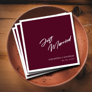 Simple Just Married Burgundy Custom Wedding  Napkin