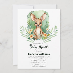 Simple Kangaroo Watercolor Baby Shower Invitation