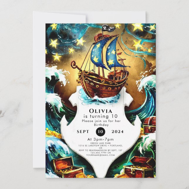 Simple Kids' Fun Pirate Birthday Invitation (Front)